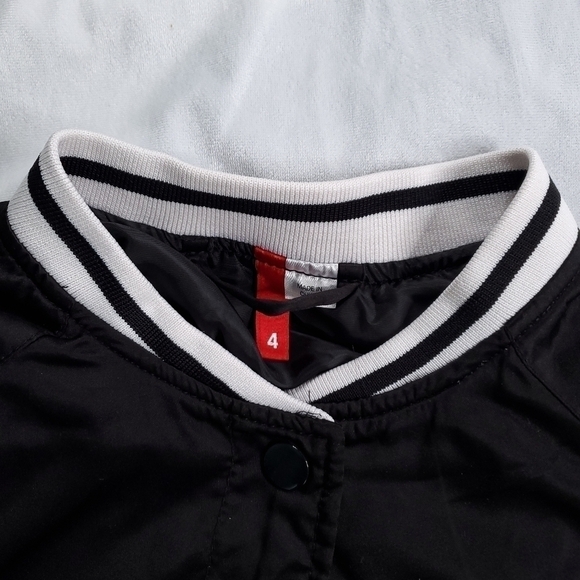 H&M Satin Bomber Varsity Jacket Black and White "56" Size 4 - Picture 7 of 14